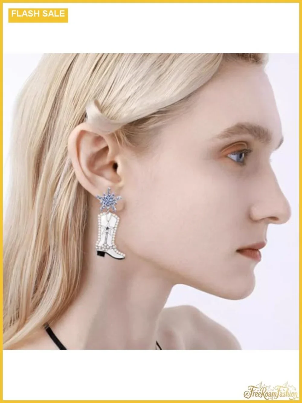 CZ Snowflake Cowgirl Boot Dangle Earrings Cubic Zirconia Western Drop